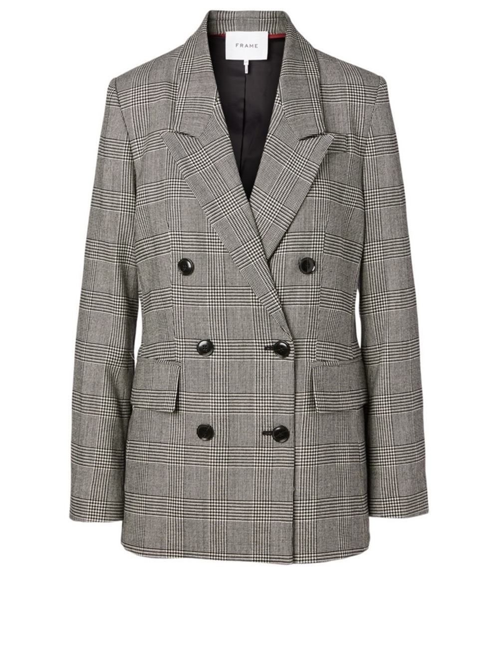 Frame Wool-Blend Double-Breasted Blazer Jacket Glen Plaid Gray Grey Medium